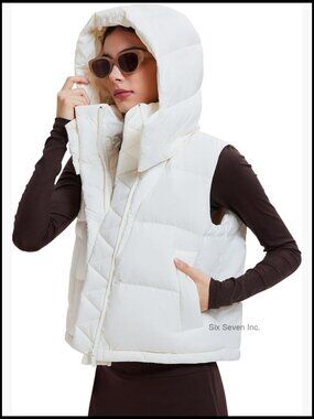 Cropped Puffer Vest 800 Fill Goose Down Jacket Sleeveless with Removable Hood